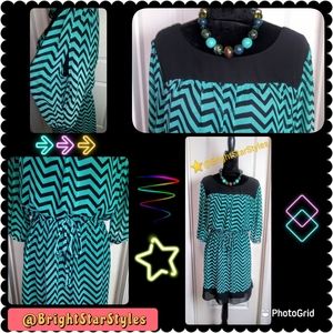 Black & Teal Chevron Print Dress